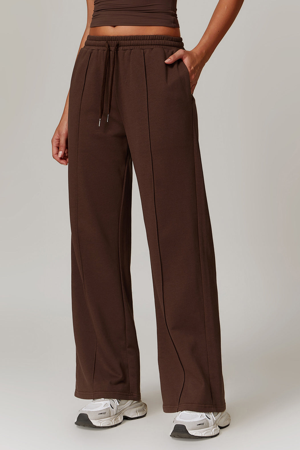 Pantaloni comodi casual marroni con coulisse da donna per l'abbigliamento da casa