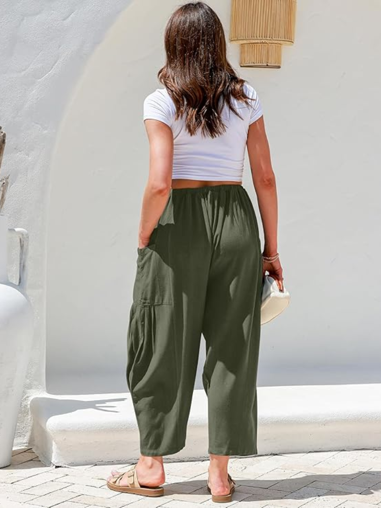 NUOVO ARRIVO Pantaloni estivi a gamba larga in lino da donna