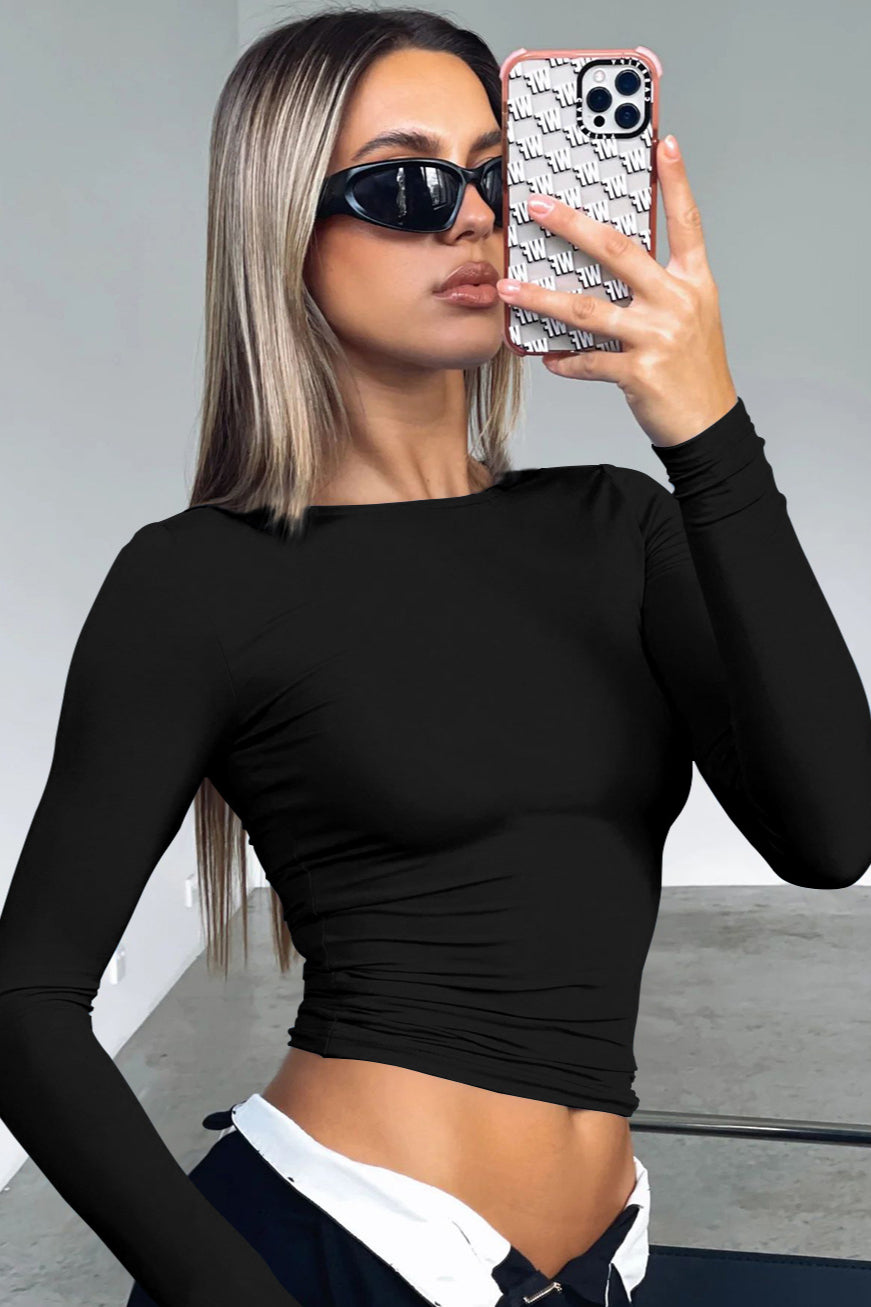 Maglione donna elegante e sottile a maniche lunghe Crop Top