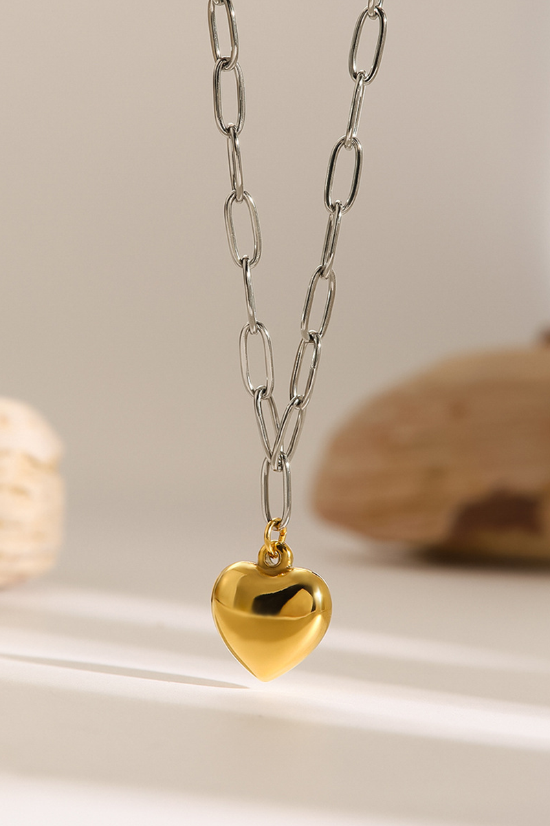Collana con ciondolo Love in acciaio inossidabile color argento e oro 18K