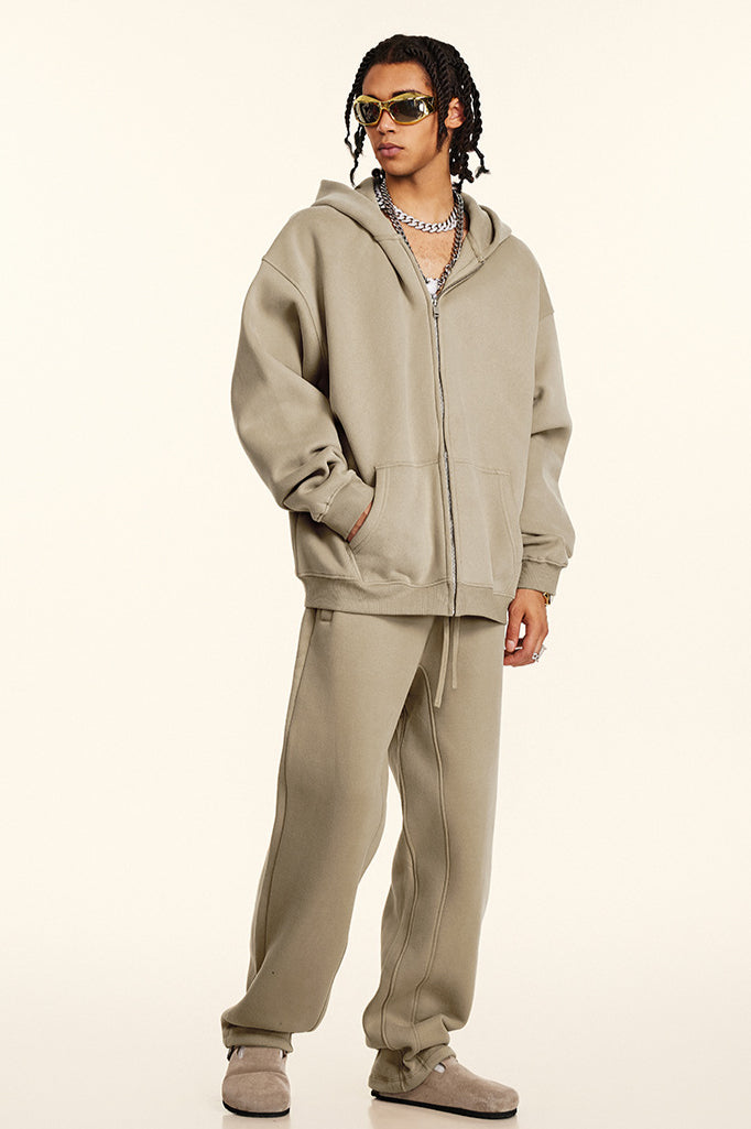 Set di felpe e pantaloni con cappuccio casual con chiusura a zip in tinta unita