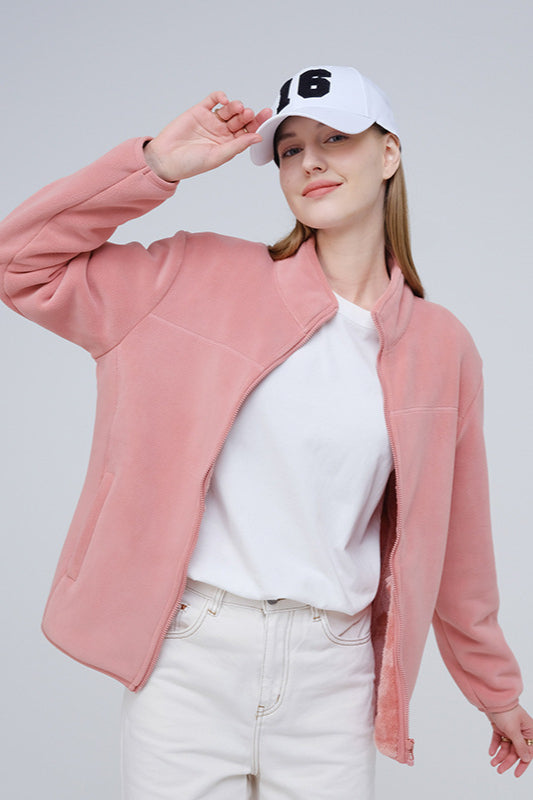 Fleecejacke Damen weich warm Reißverschluss Taschen modisch