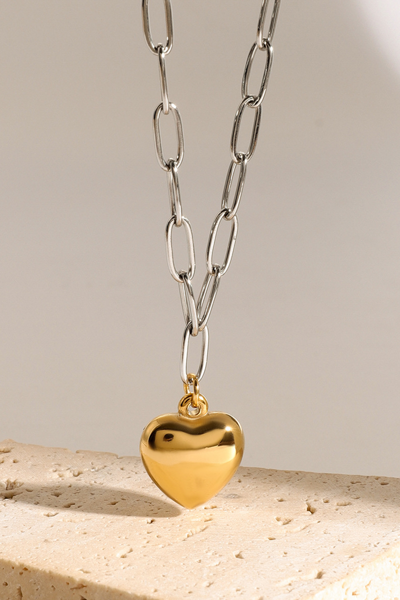 Collana con ciondolo Love in acciaio inossidabile color argento e oro 18K