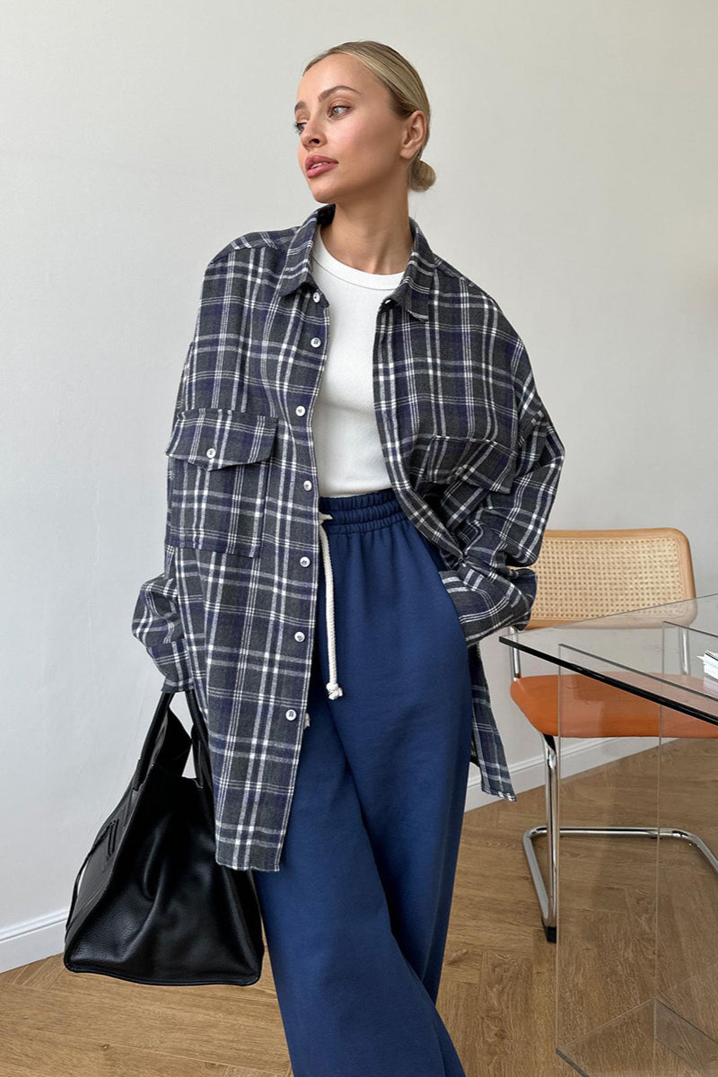 Camicia da donna vintage a quadri con doppia tasca