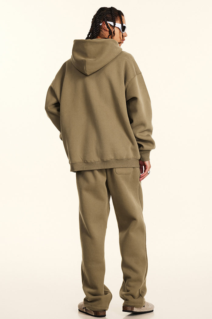 Set di felpe e pantaloni con cappuccio casual con chiusura a zip in tinta unita