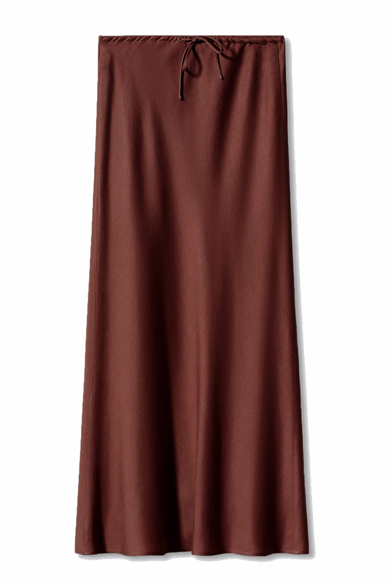 Elegante gonna lunga color moka con cintura in vita