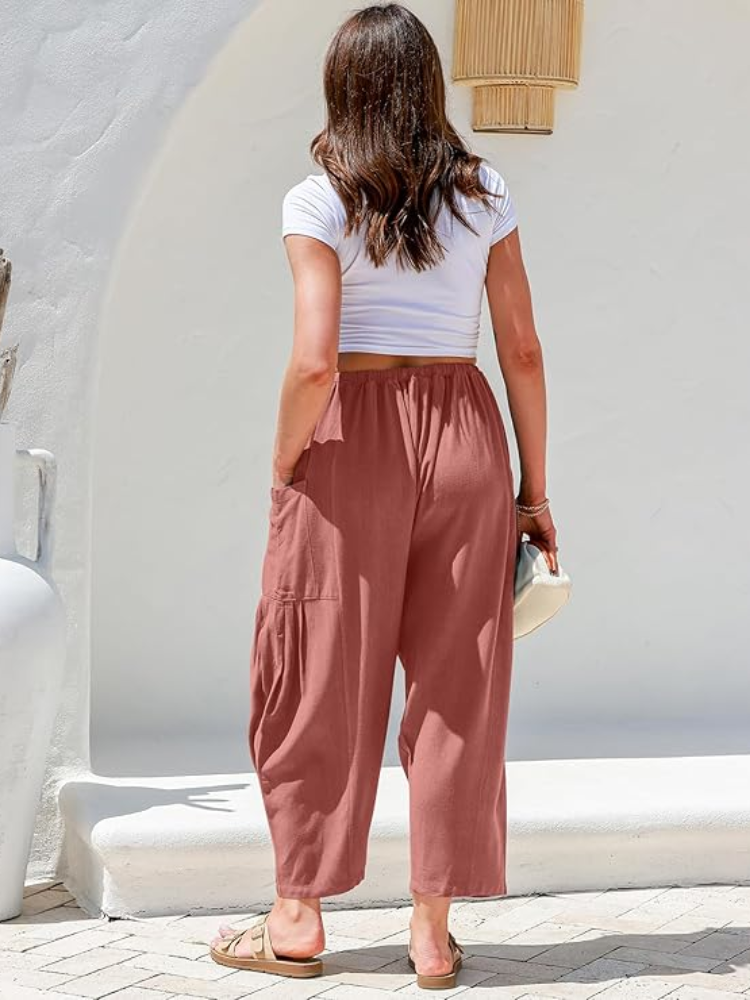 NUOVO ARRIVO Pantaloni estivi a gamba larga in lino da donna