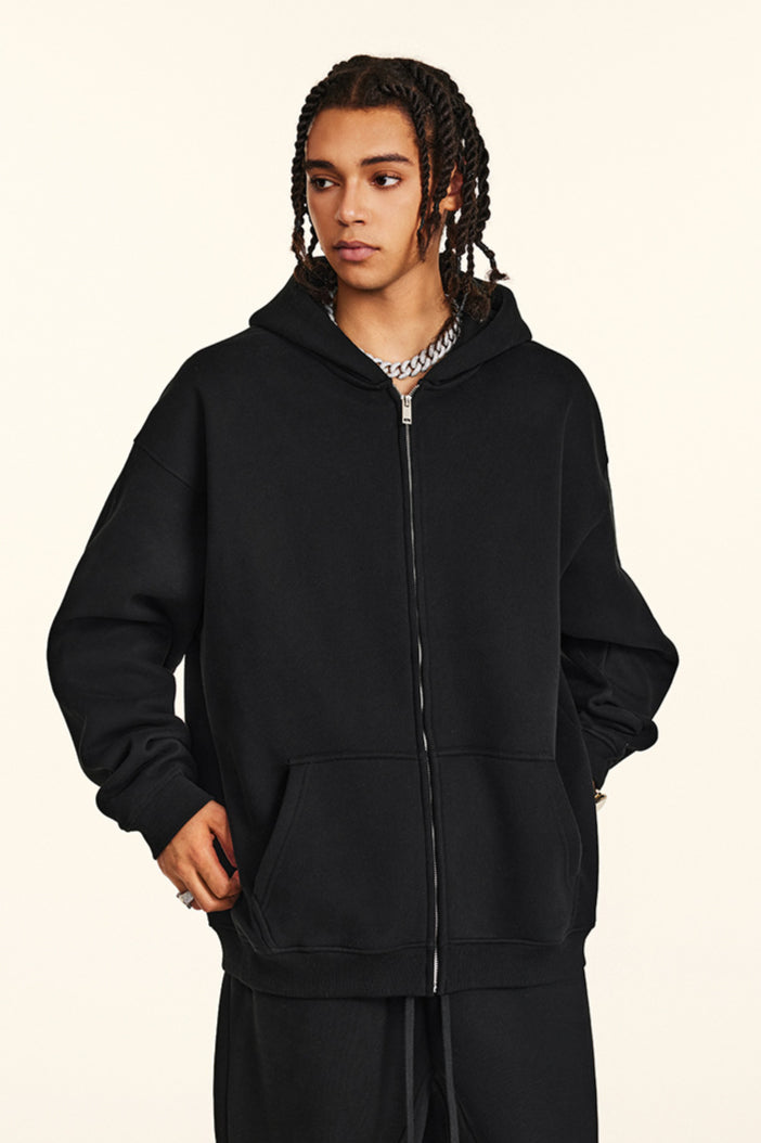 Set di felpe e pantaloni con cappuccio casual con chiusura a zip in tinta unita