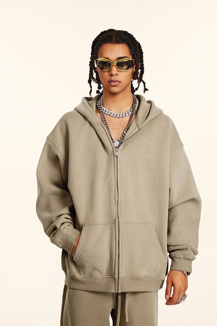 Set di felpe e pantaloni con cappuccio casual con chiusura a zip in tinta unita