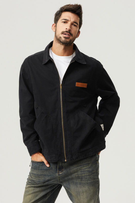 Herren Canvas Jacke lässig robust Reißverschluss praktische Taschen vielseitig