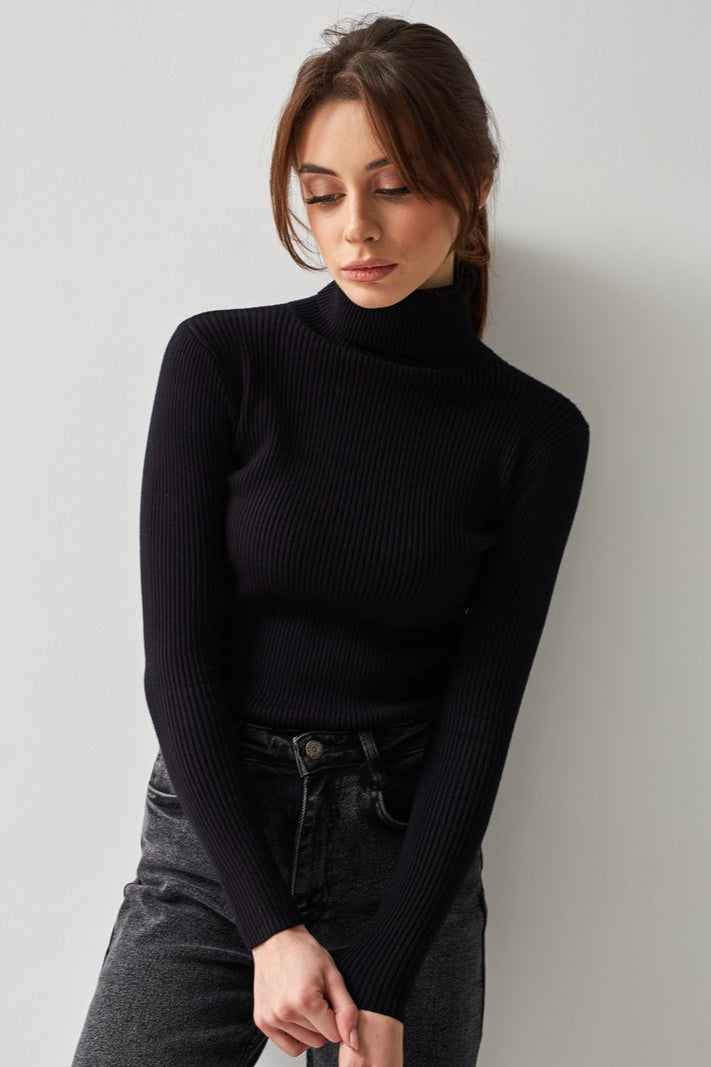Maglione a collo alto a coste Eterna Contour