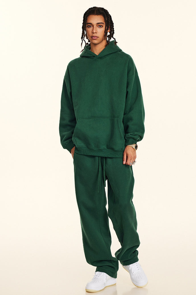 Set di felpa con cappuccio e pantaloni da bagno in tinta unita, rilassato e casual, ispessito