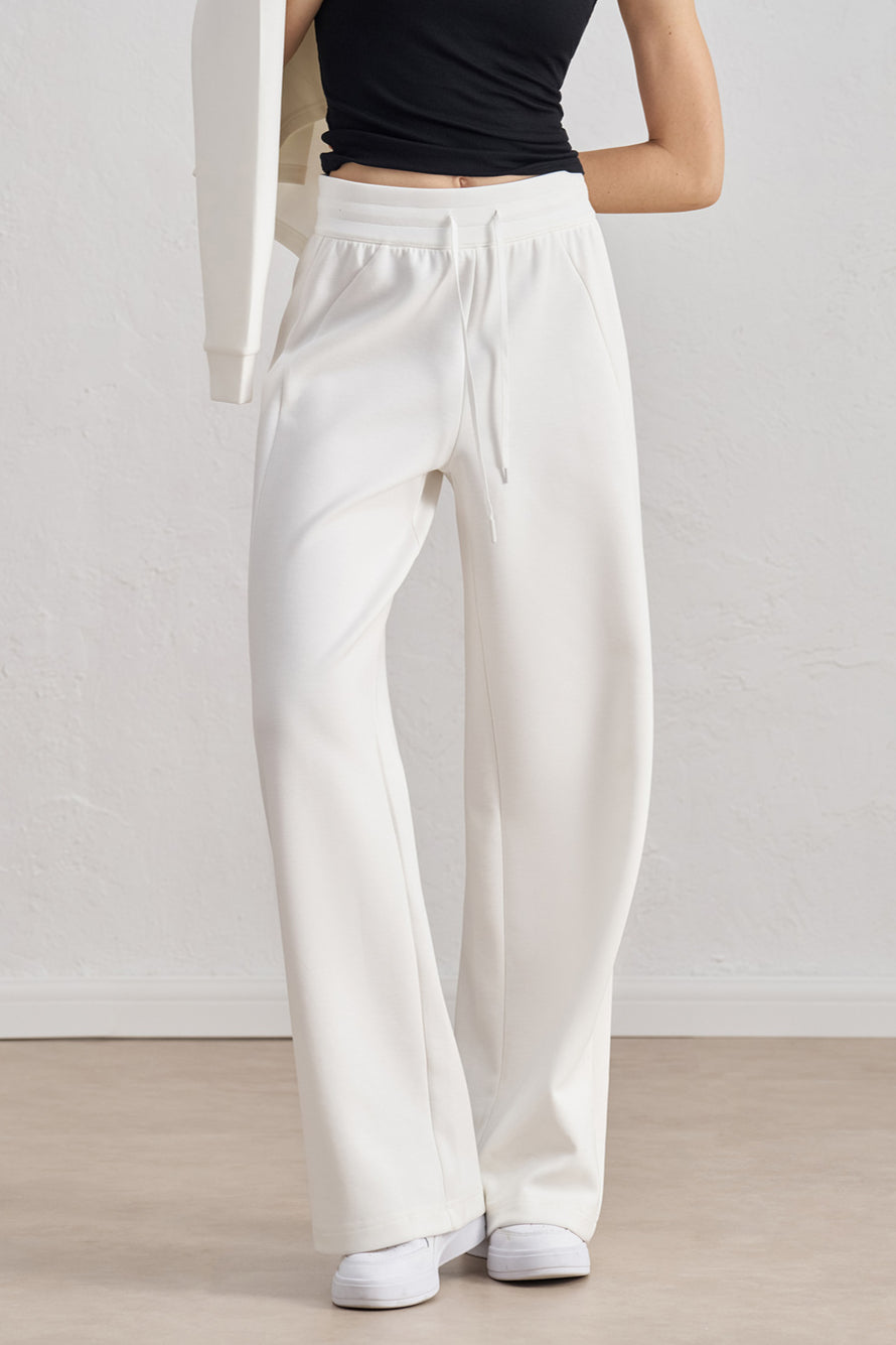 Pantaloni casual da donna a gamba larga color talpa con coulisse, da indossare tutti i giorni