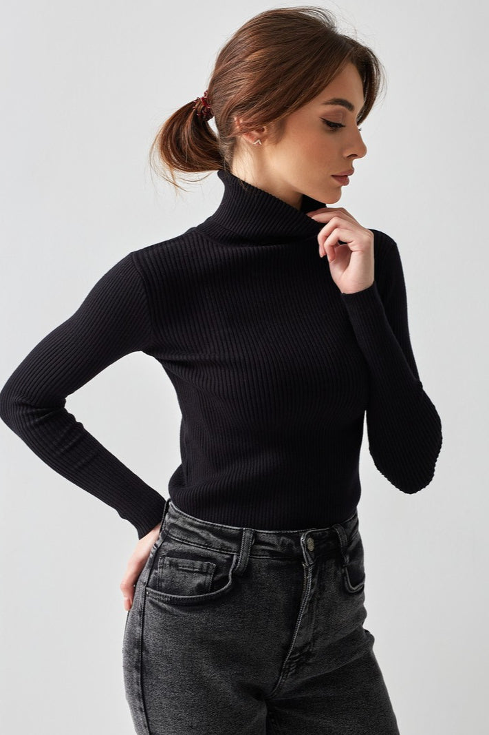 Maglione a collo alto a coste Eterna Contour