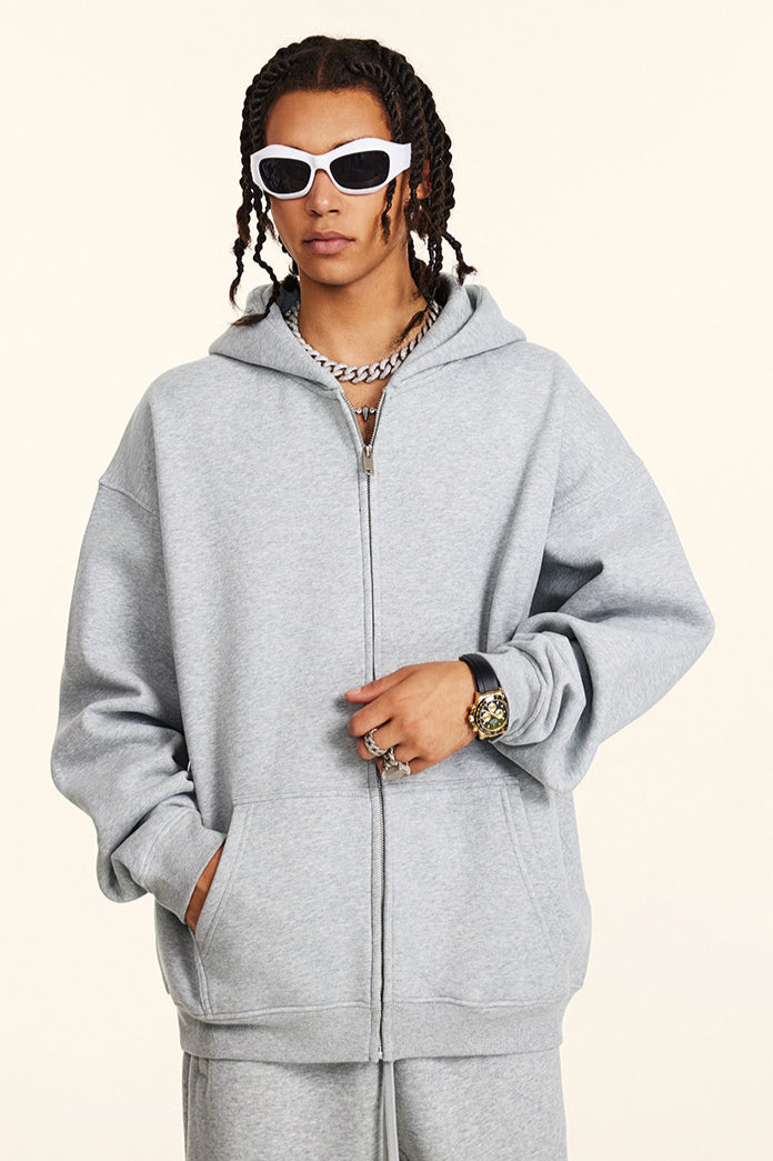 Set di felpe e pantaloni con cappuccio casual con chiusura a zip in tinta unita