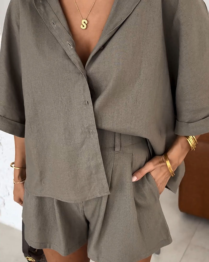 Set di camicetta e pantaloncini larghi casual quotidiani