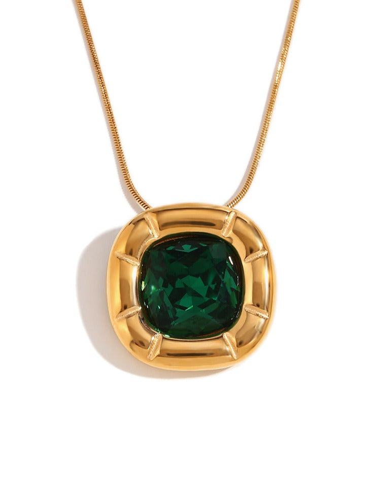 Collana con zirconi a forma di fiore quadrato arrotondato placcato oro 18 carati