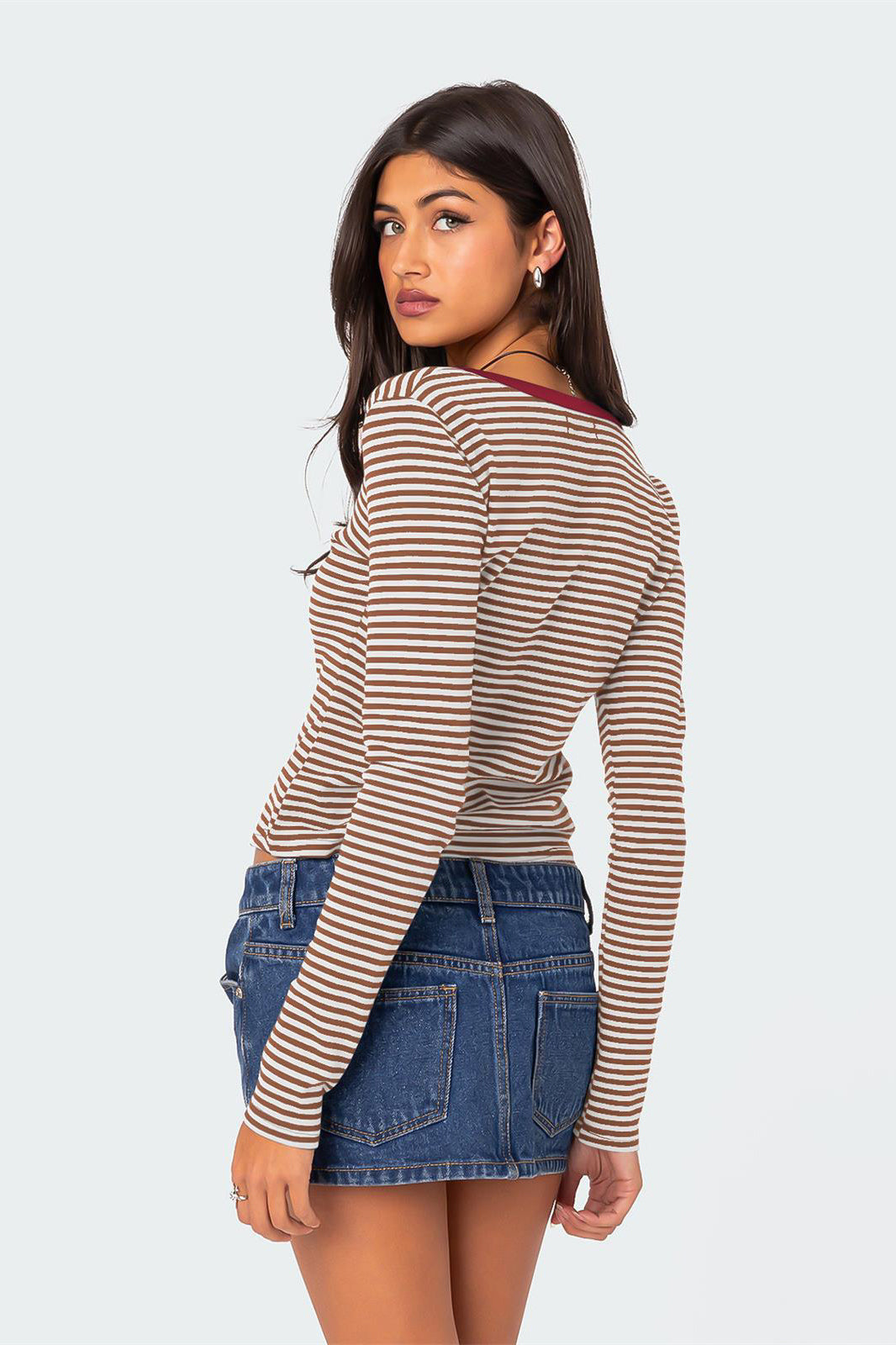 Maglione casual a righe con scollo a V e maniche lunghe