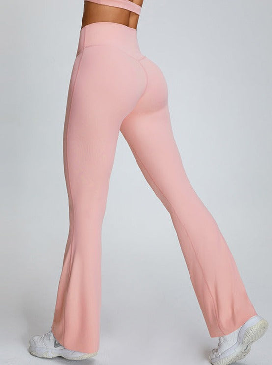 Pantaloni da yoga micro large a vita alta color rosa cipria con controllo della pancia