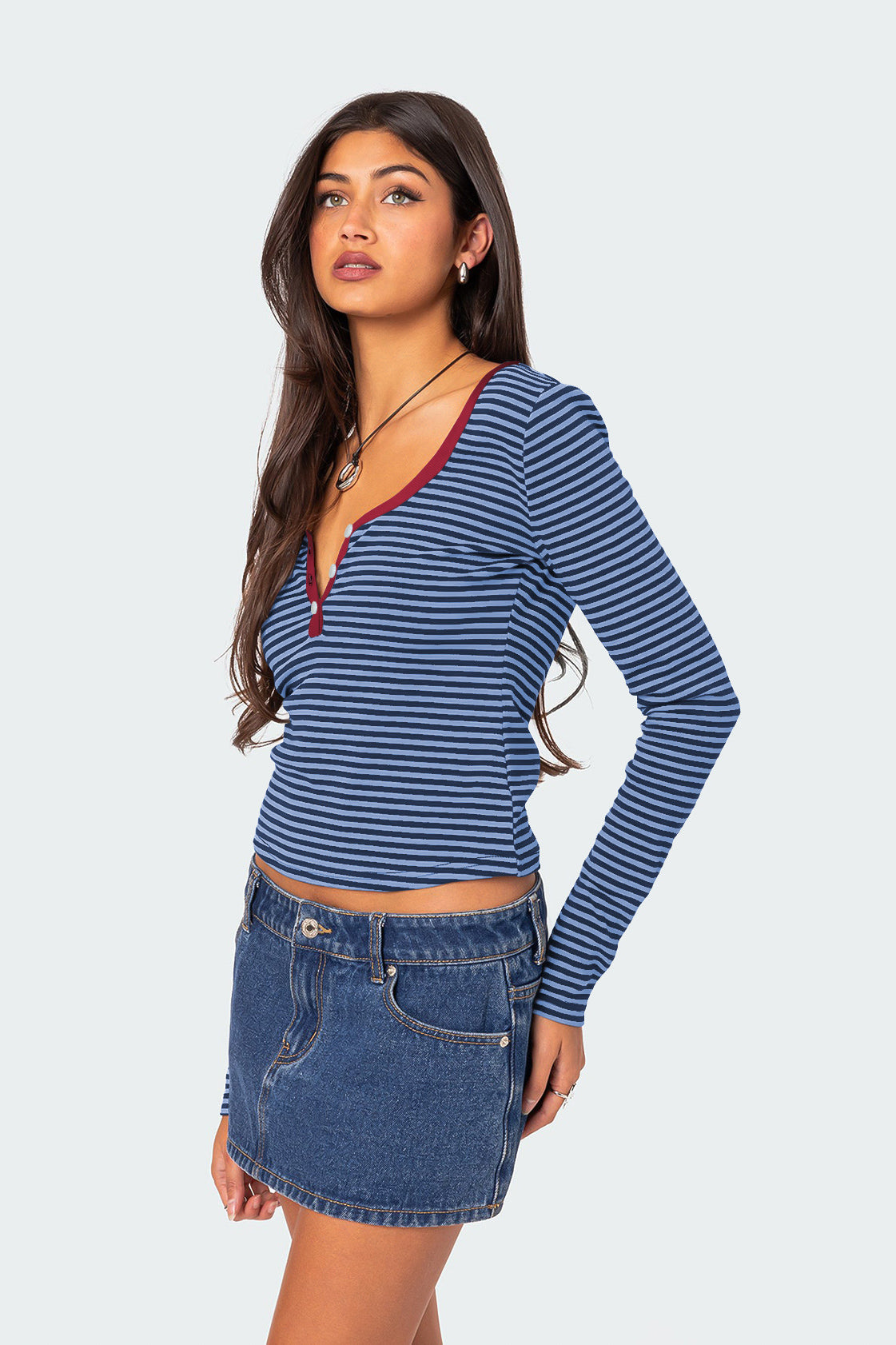 Maglione casual a righe con scollo a V e maniche lunghe