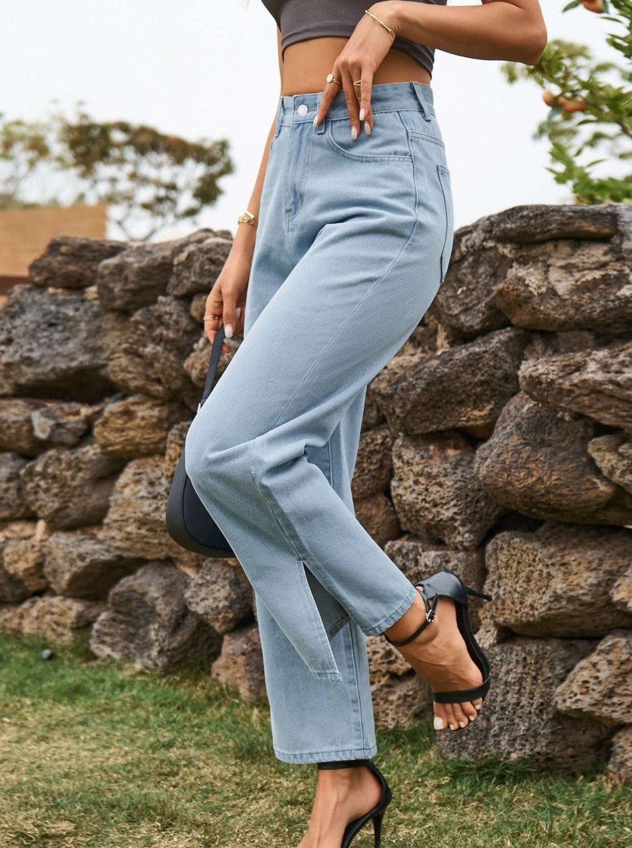 Pantaloni di jeans casual a vita alta