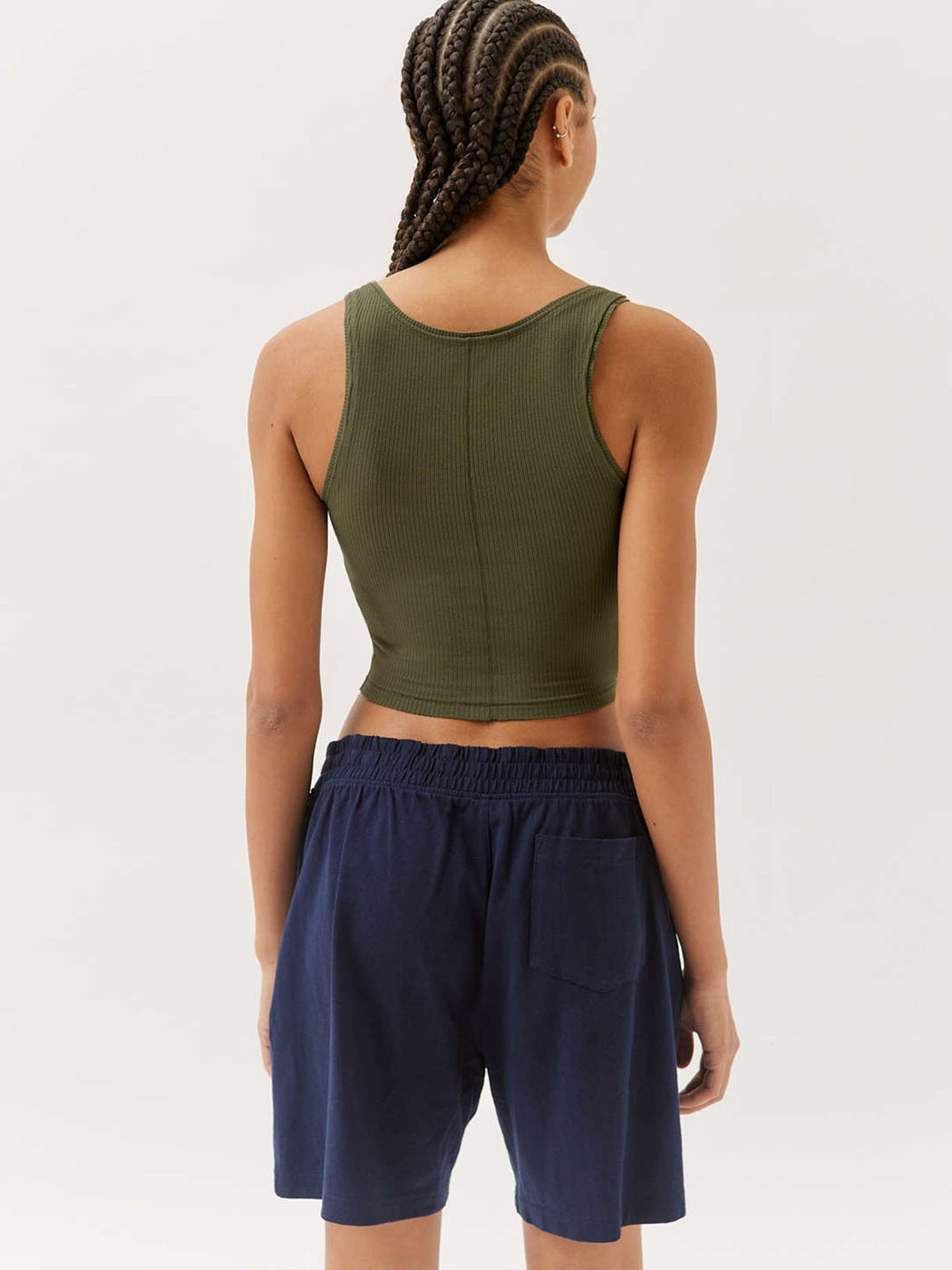 Top corto sexy a coste in maglia verde oliva