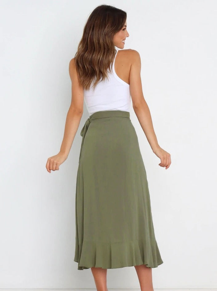 Gonna lunga asimmetrica sexy verde erba