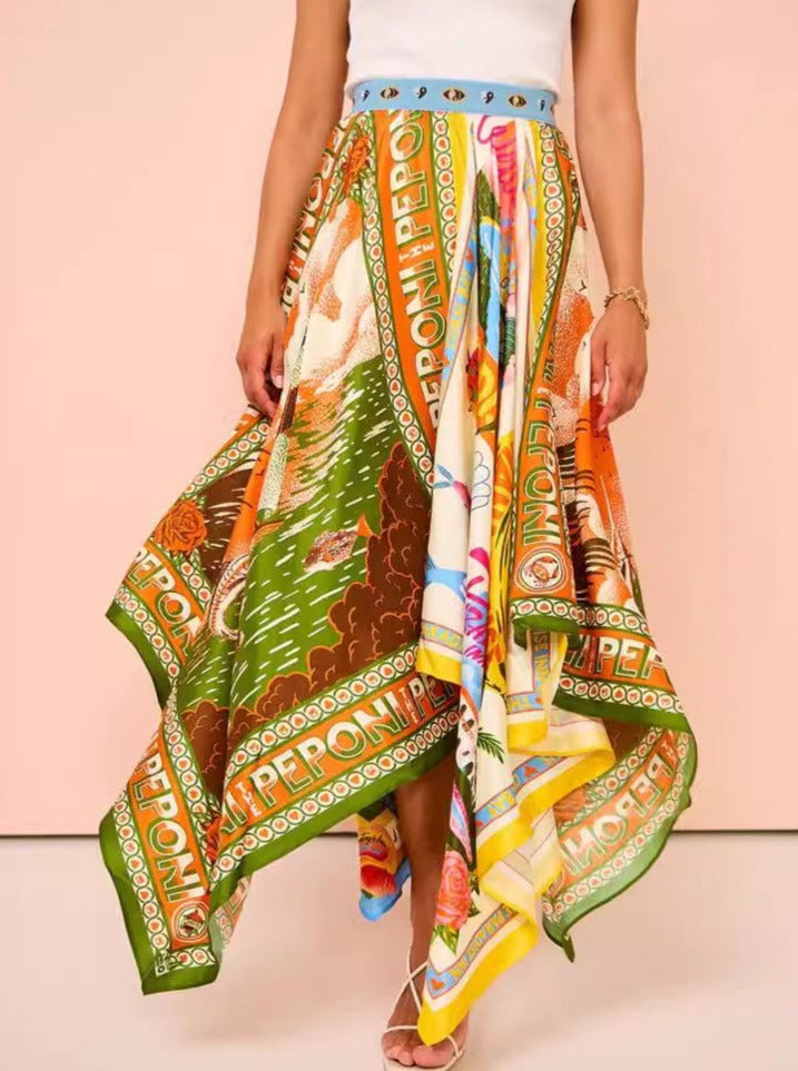 Gonna casual stampata retrò tropicale