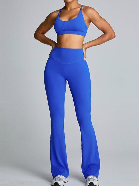 Pantaloni da yoga micro grandi blu a vita alta con controllo della pancia