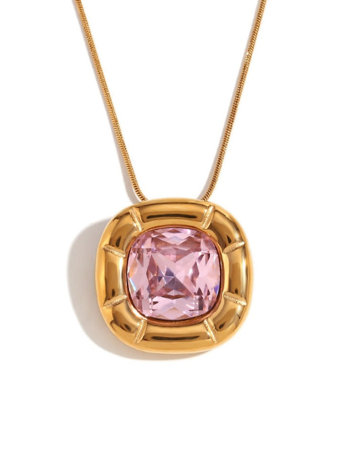 Collana con zirconi a forma di fiore quadrato arrotondato placcato oro 18 carati