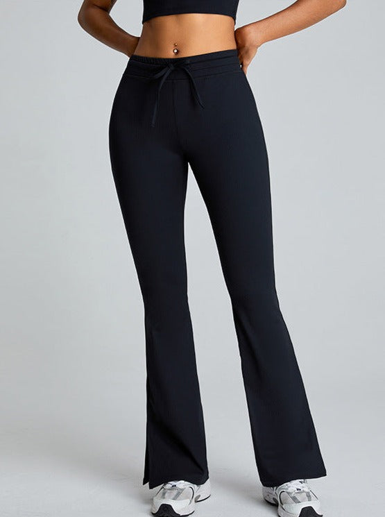 Pantaloni fitness neri con coulisse e sollevamento del sedere svasati