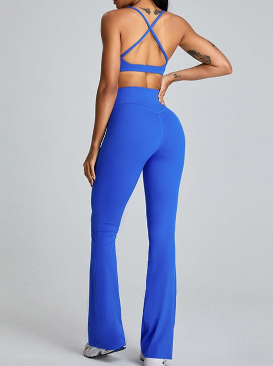 Pantaloni da yoga micro grandi blu a vita alta con controllo della pancia