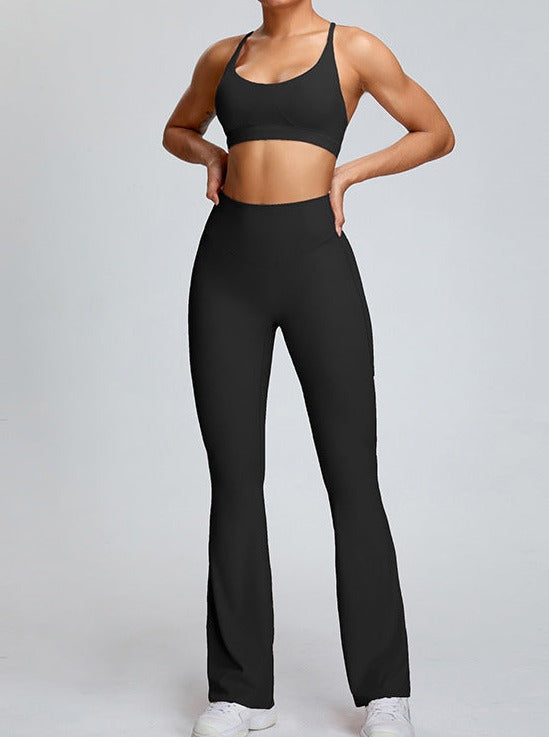 Pantaloni da yoga micro large neri a vita alta con controllo della pancia