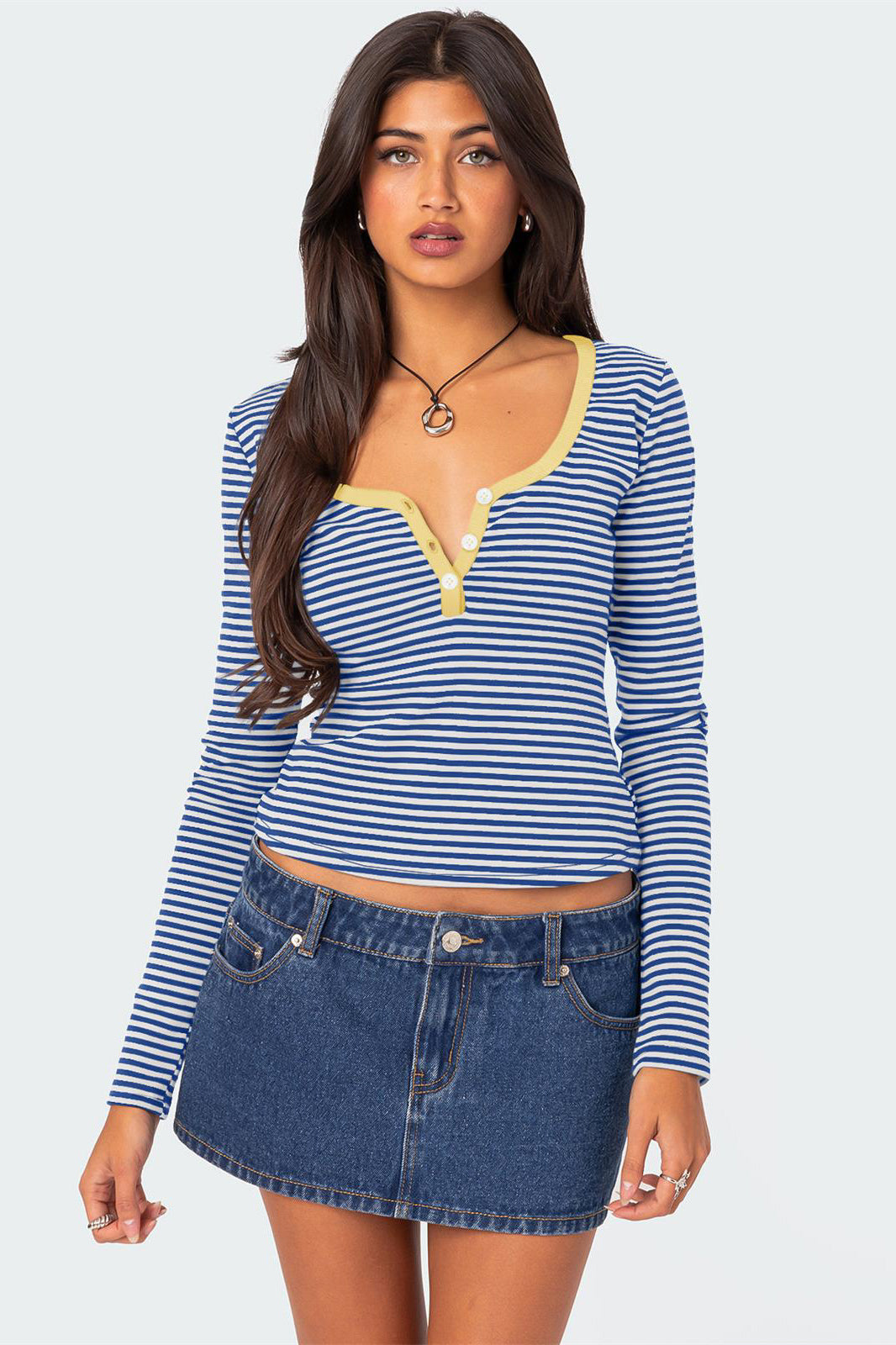 Maglione casual a righe con scollo a V e maniche lunghe