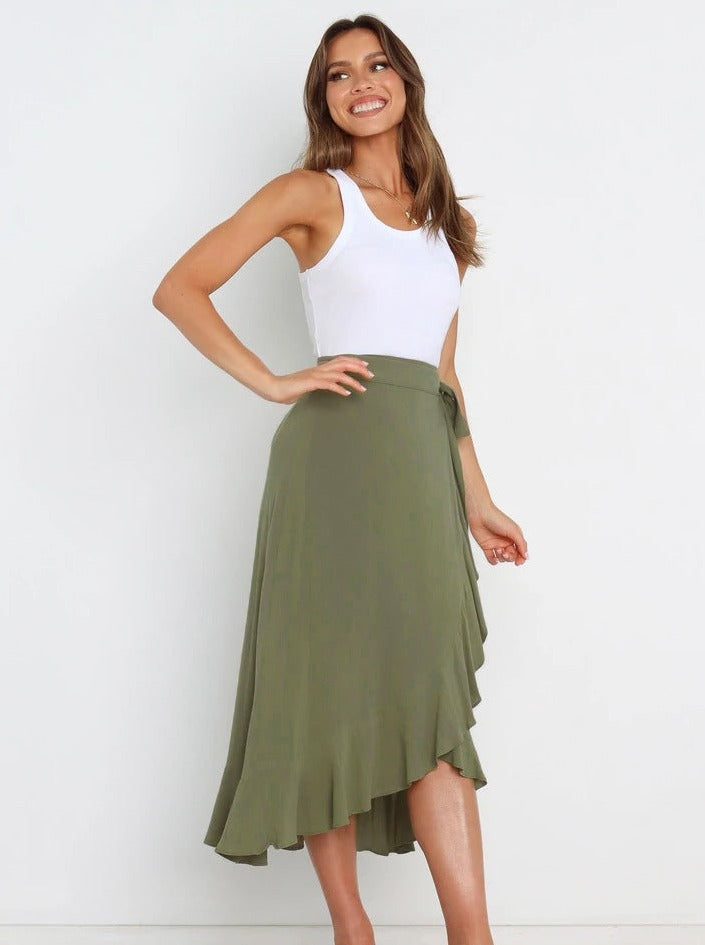 Gonna lunga asimmetrica sexy verde erba