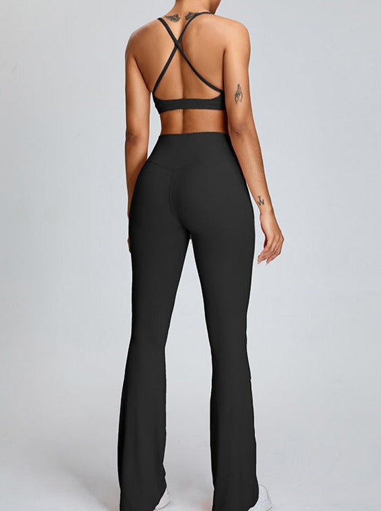 Pantaloni da yoga micro large neri a vita alta con controllo della pancia