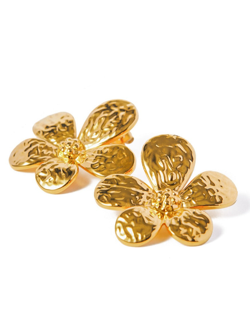 Orecchini a fiore in acciaio inossidabile in oro 18 carati