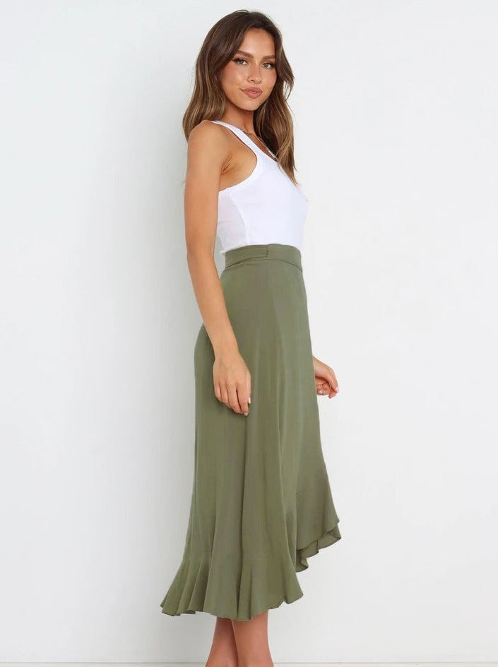 Gonna lunga asimmetrica sexy verde erba