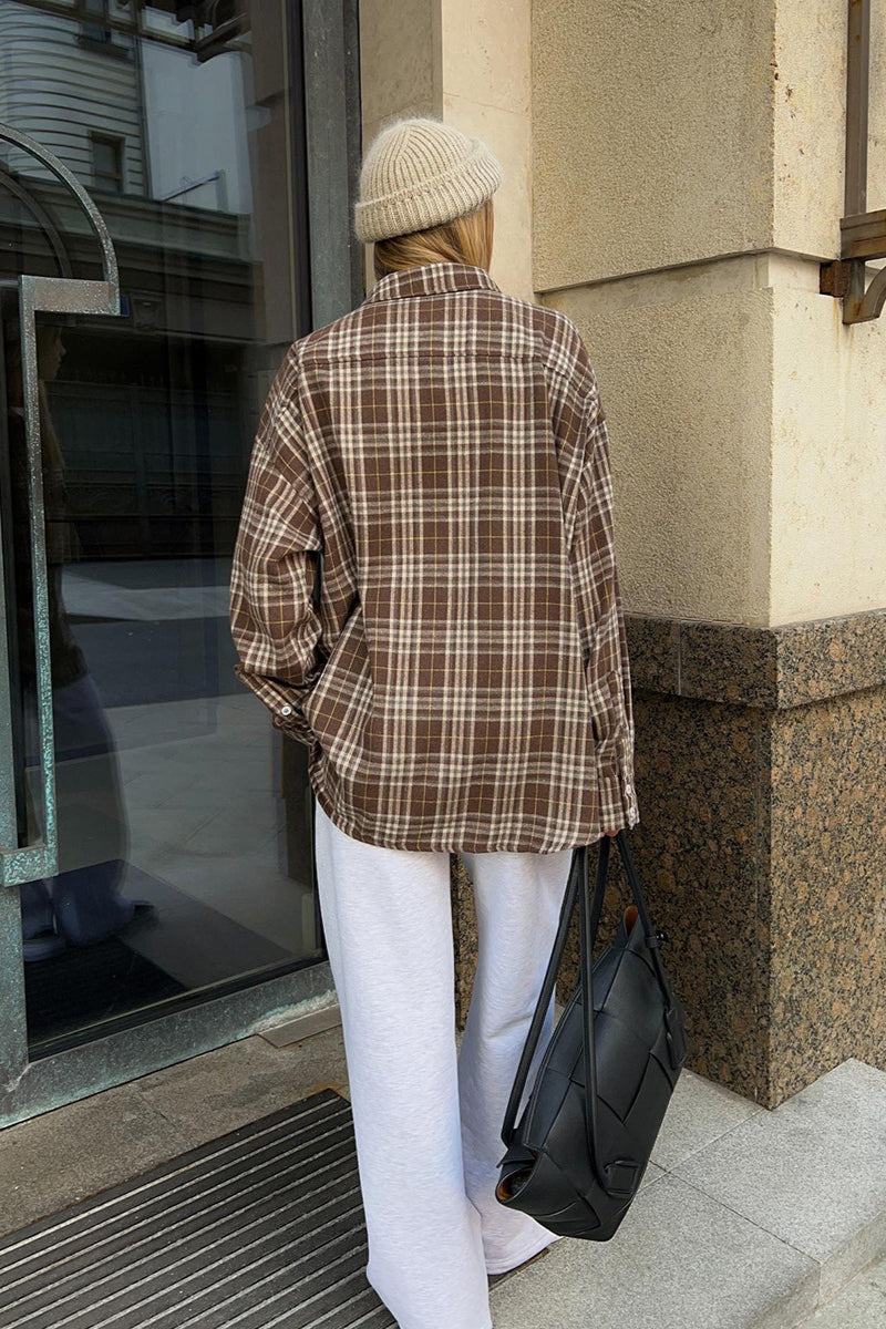 Camicia da donna vintage a quadri con doppia tasca
