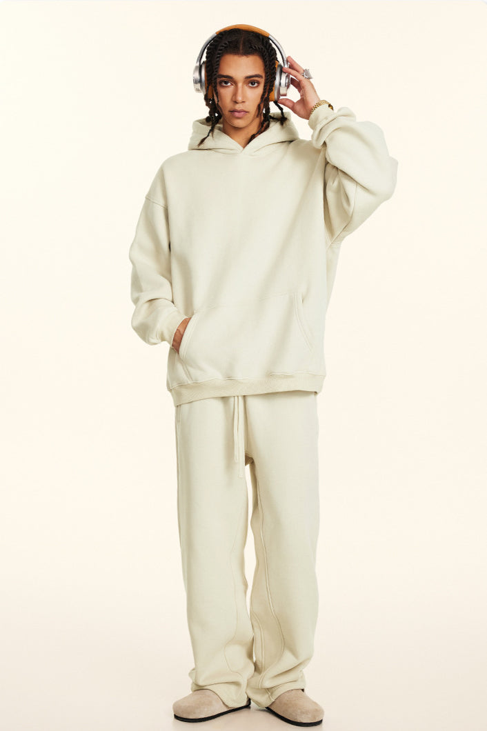Set di felpa con cappuccio e pantaloni da bagno in tinta unita, rilassato e casual, ispessito