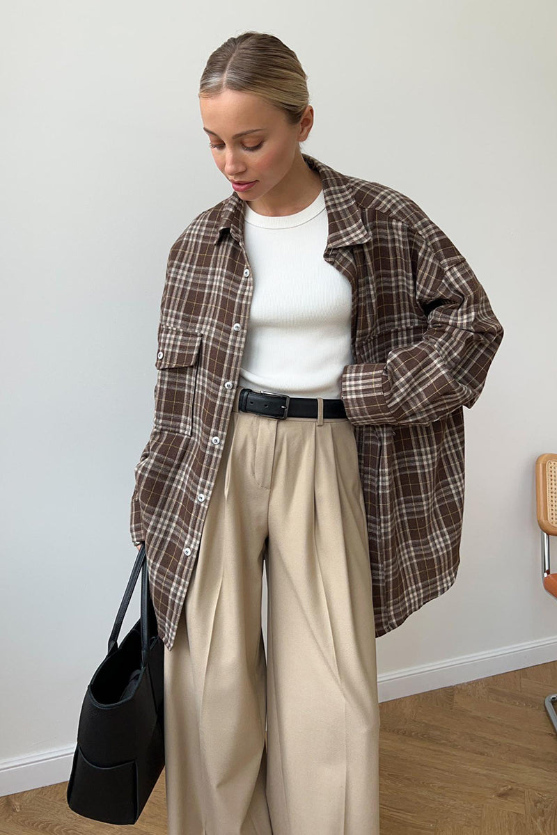 Camicia da donna vintage a quadri con doppia tasca