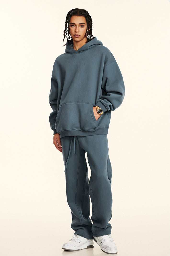 Set di felpa con cappuccio e pantaloni da bagno in tinta unita, rilassato e casual, ispessito