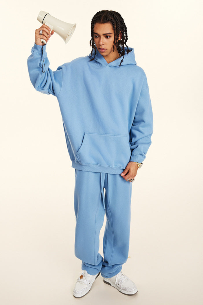 Set di felpa con cappuccio e pantaloni da bagno in tinta unita, rilassato e casual, ispessito