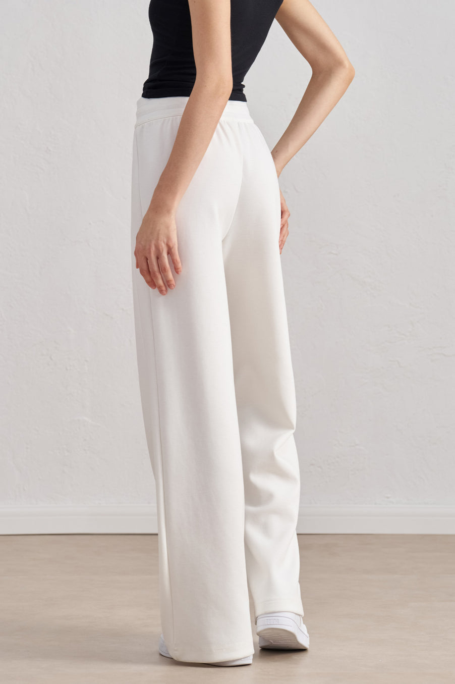 Pantaloni casual da donna a gamba larga color talpa con coulisse, da indossare tutti i giorni