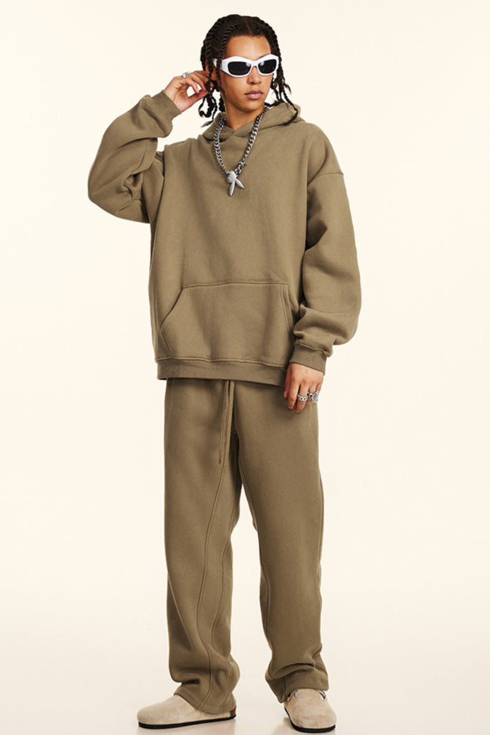 Set di felpa con cappuccio e pantaloni da bagno in tinta unita, rilassato e casual, ispessito
