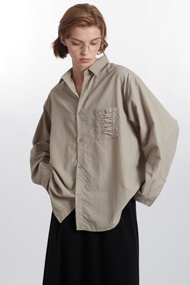 Camicia da donna oversize con bottoni beige