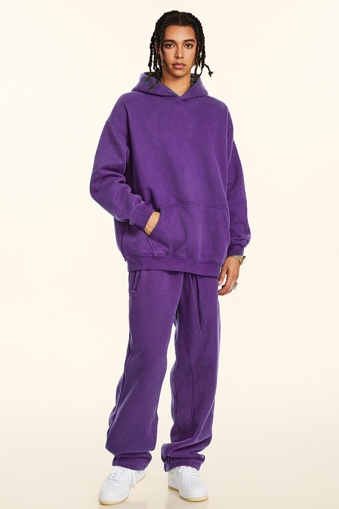 Set di felpa con cappuccio e pantaloni da bagno in tinta unita, rilassato e casual, ispessito