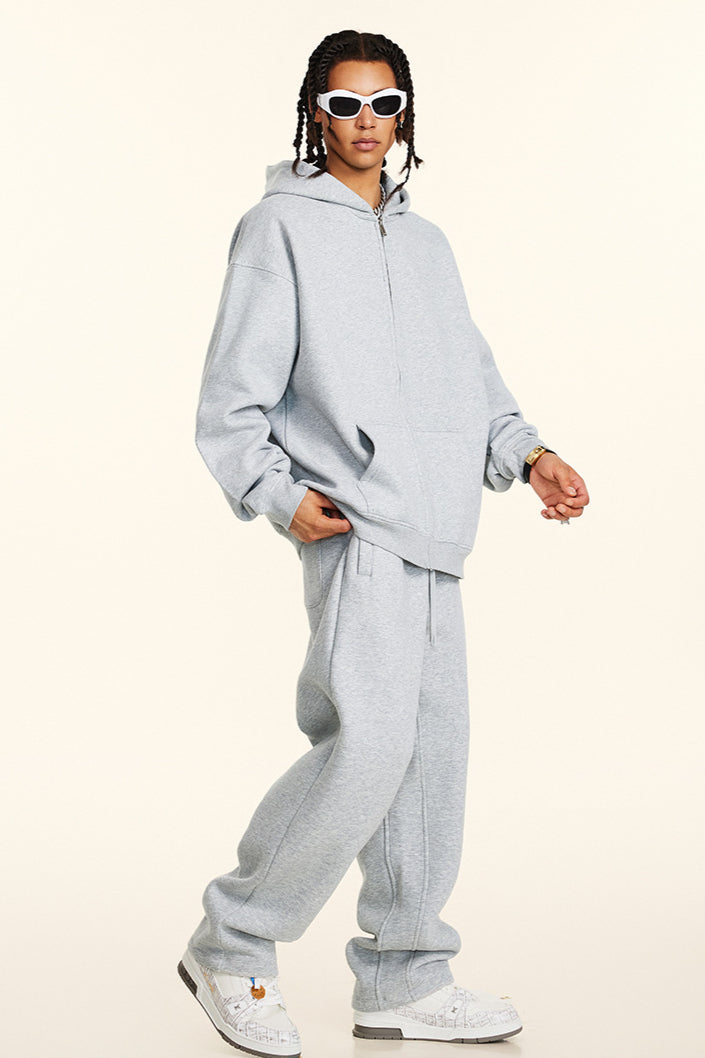 Set di felpe e pantaloni con cappuccio casual con chiusura a zip in tinta unita