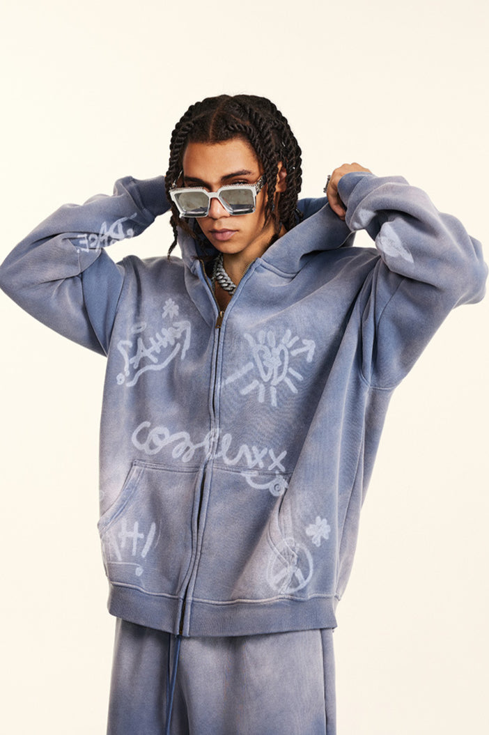 Men's Urban Style Graffiti Art Zip Hoodie