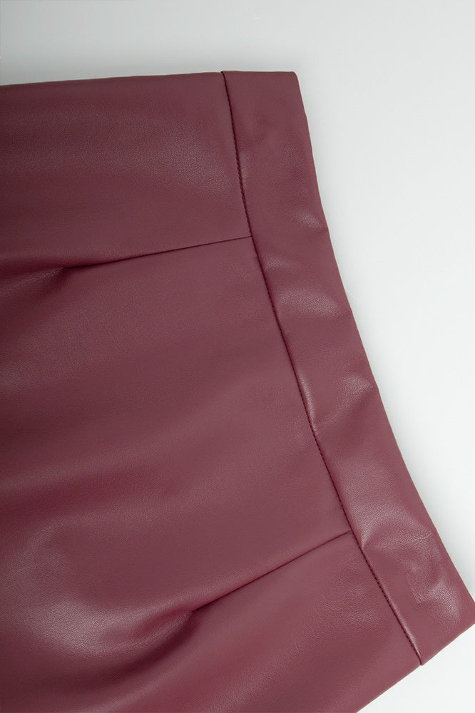 Women's Burgundy Satin Midi Skirt